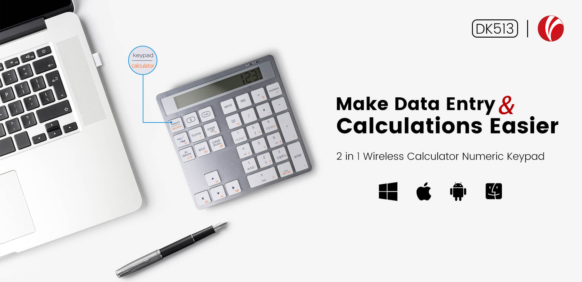 DK513 Wireless Calculator Numeric Keypad