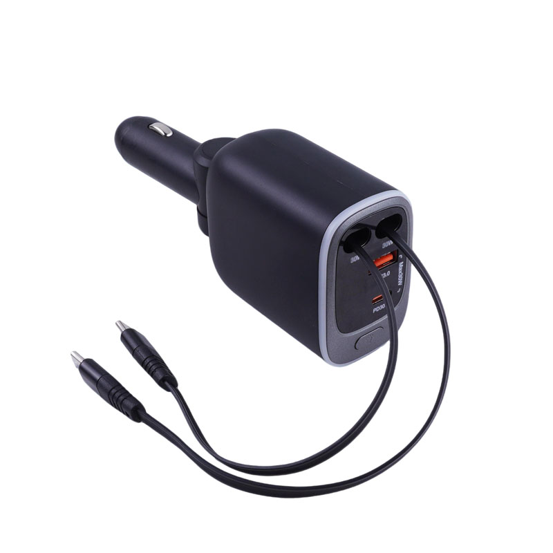 Car Charger with Built-in Retractable USB-C Cable