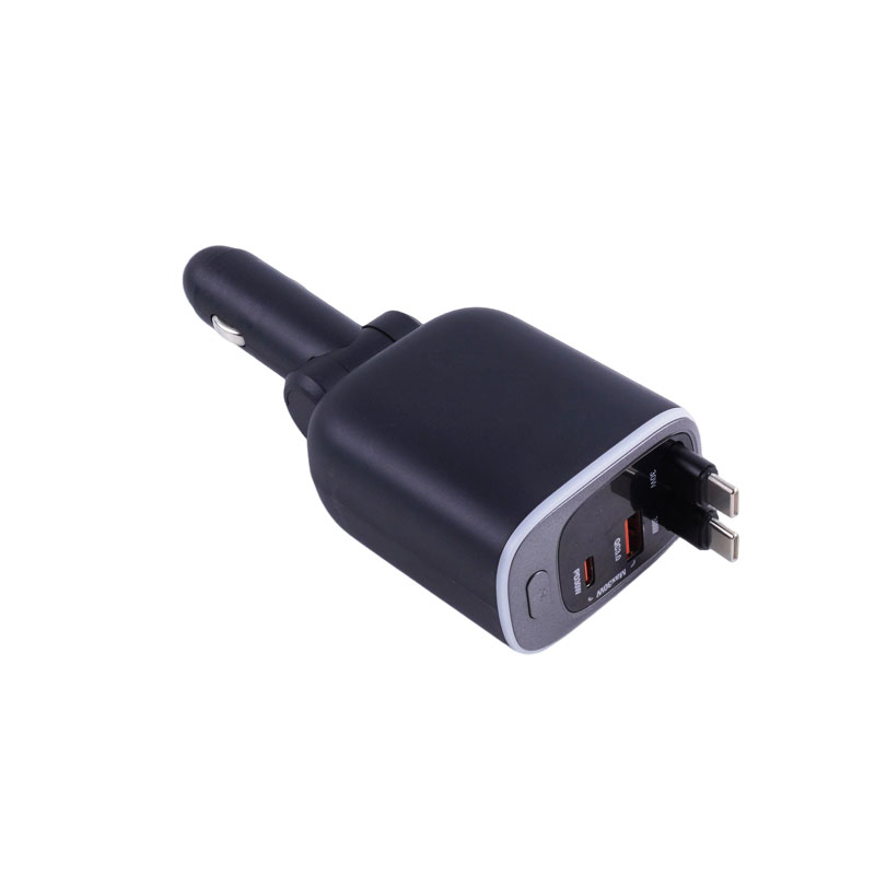Car Charger with Built-in Retractable USB-C Cable