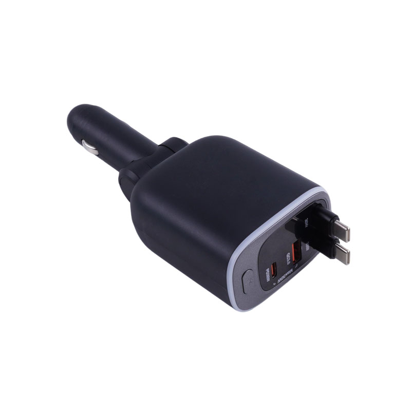 Car Charger with Built-in Retractable USB-C Cable